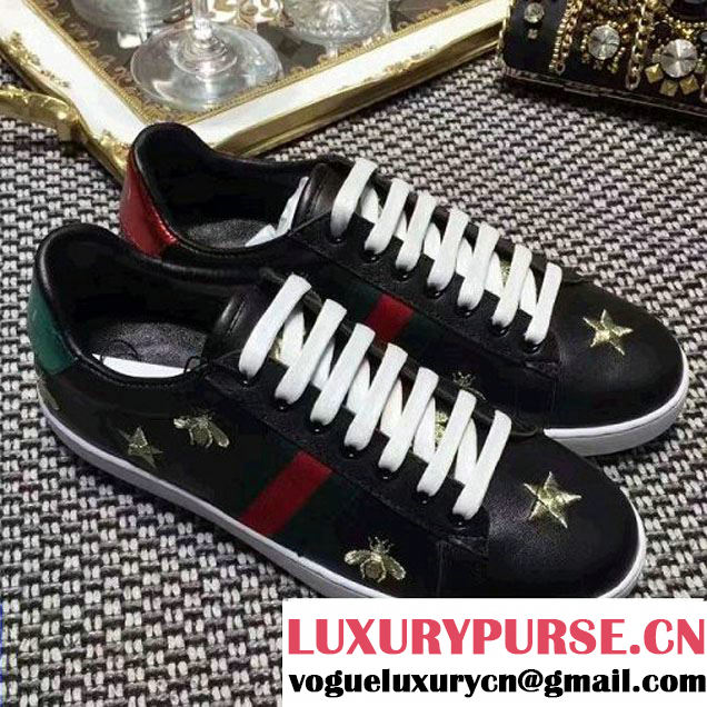 Gucci Embroidered Bee/Star Low-top Sneaker For Men/Women Black 2017 (SZ2029-6123113 )