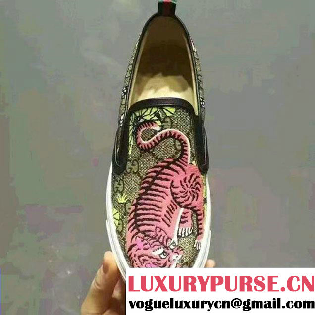 Gucci GG Supreme Bengal Print Slip-On Sneaker Pink 2017 (LG-7030810 )