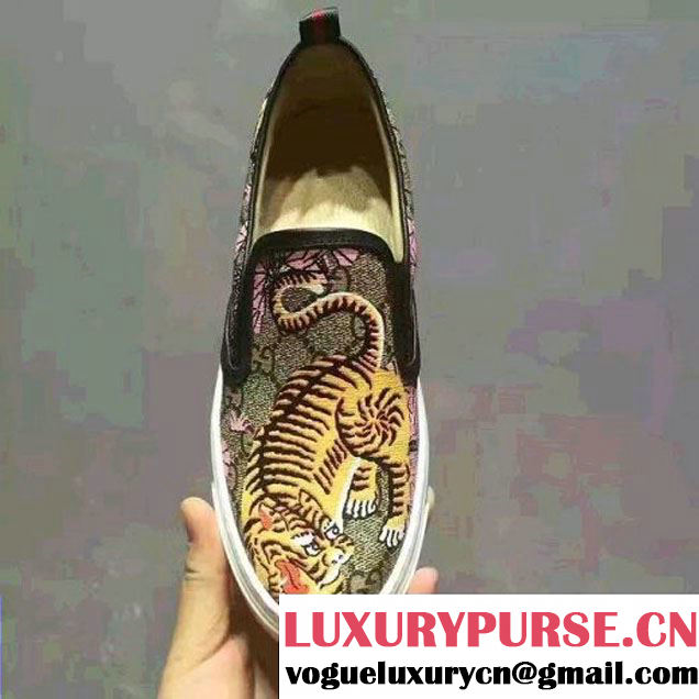 Gucci GG Supreme Bengal Print Slip-On Sneaker Yellow/Pink 2017 (LG-7030811 )