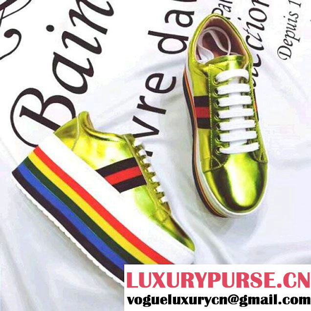 Gucci Heel 7.5cm Leather Low-Top Rainbow Platform Sneakers 452312 Yellow 2017 (GD2057-7050251 )