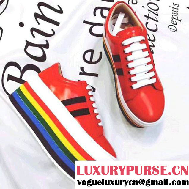 Gucci Heel 7.5cm Leather Low-Top Rainbow Platform Sneakers 452312 Red 2017 (GD2057-7050253 )