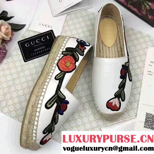 Gucci Floral Embroidered Leather Espadrille 455369 White 2017 (JQB-7050601 )