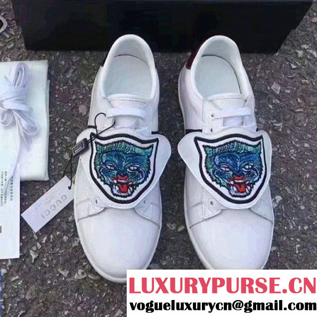 Gucci Ace Sneaker with Removable Patches Blue Angery Cat 2017 (LG-7061314 )