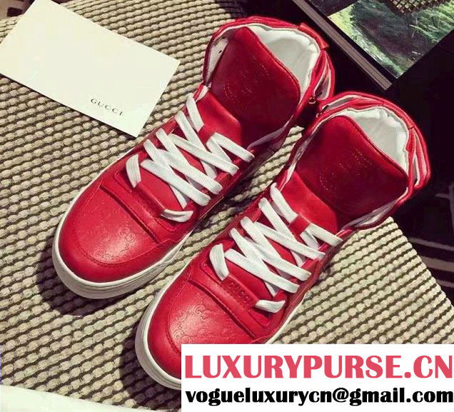 Gucci Heel Lifed 3.5cm High-Top Sneakers 431141 Signature Red 2016