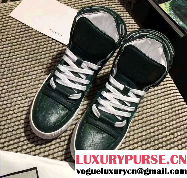 Gucci Heel Lifed 3.5cm High-Top Sneakers 431141 Signature Green 2016