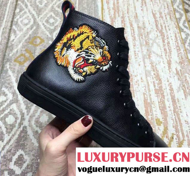 Gucci High-Top Lovers Sneakers 451621 Embroidered Tiger Runway 2016