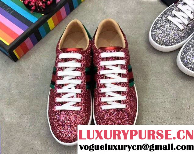 Gucci Web Ace Glitter Sneakers 475213 rosy 2017