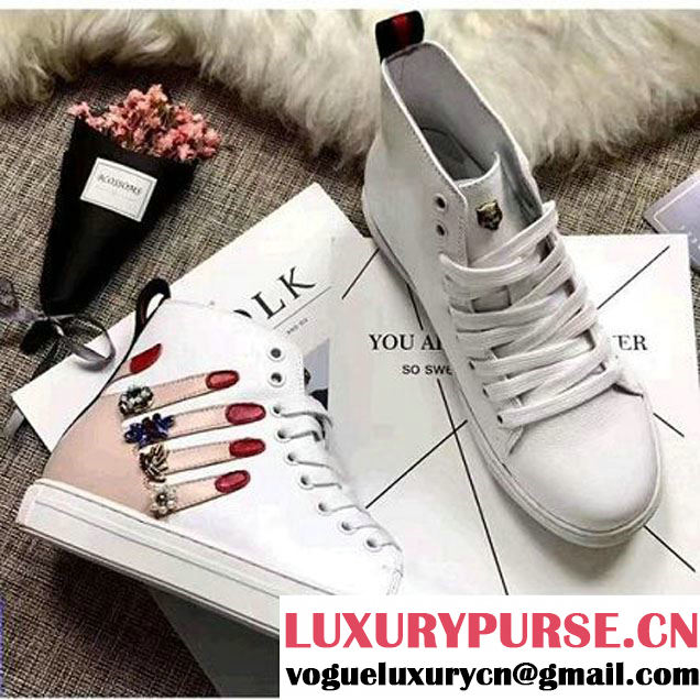 Gucci Embroidered Leather High-top Sneaker For Men/Women 454611 White 2017 (GD5033-7082453 )