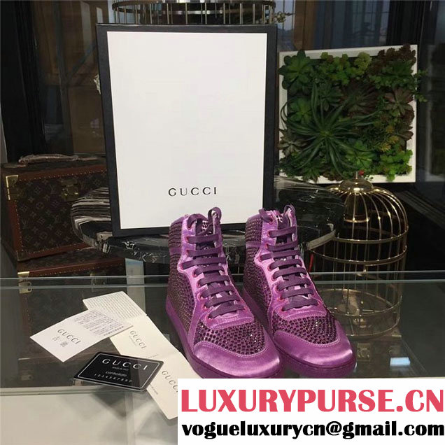 Gucci Coda Satin Effect Crystal Studded High Top Sneakers Fall Winter 2017 Collection Purple