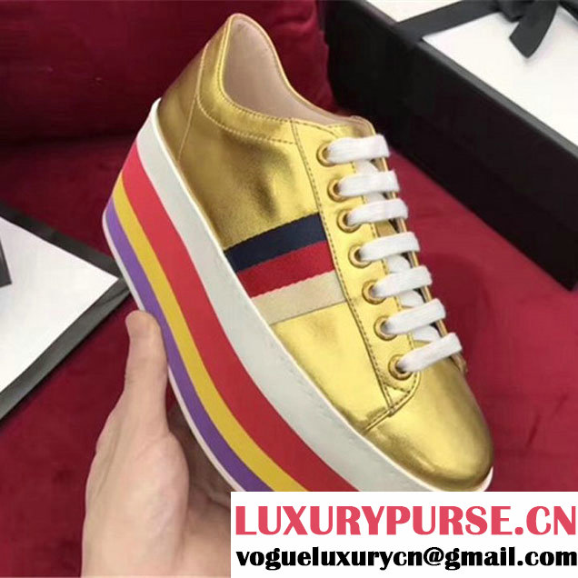 Gucci Peggy Stripe 80mm Platform Sneakers Low Top Sneakers Pre-Fall 2017 Collection Gold