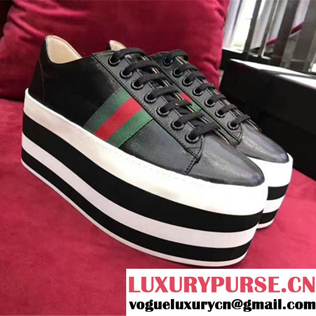 Gucci Peggy Stripe 80mm Platform Sneakers Low Top Sneakers Pre-Fall 2017 Collection Black