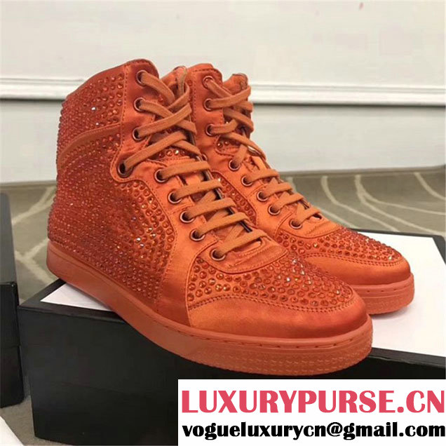 Gucci Coda Satin Effect Crystal Studded High Top Sneakers Pre-Fall 2017 Collection Orange