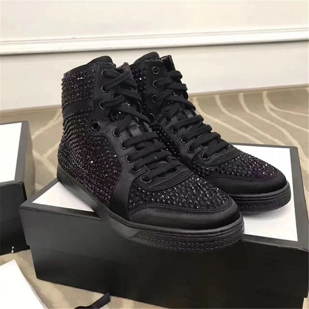 Gucci Coda Satin Effect Crystal Studded High Top Sneakers Pre-Fall 2017 Collection Black