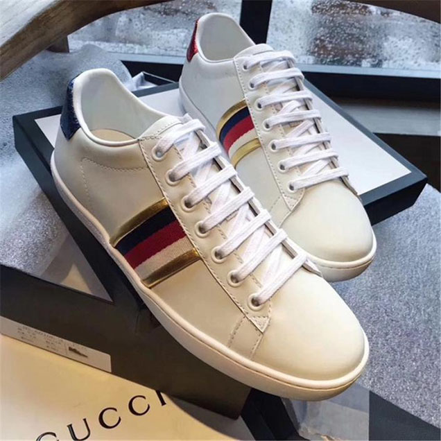 Gucci Ace Crackled Leather Low-Top Sneakers Pre-Fall 2017 Collection White