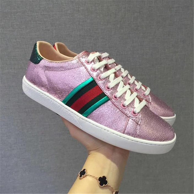 Gucci Ace Crackled Leather Low-Top Sneakers Pre-Fall 2017 Collection Metallic Pink