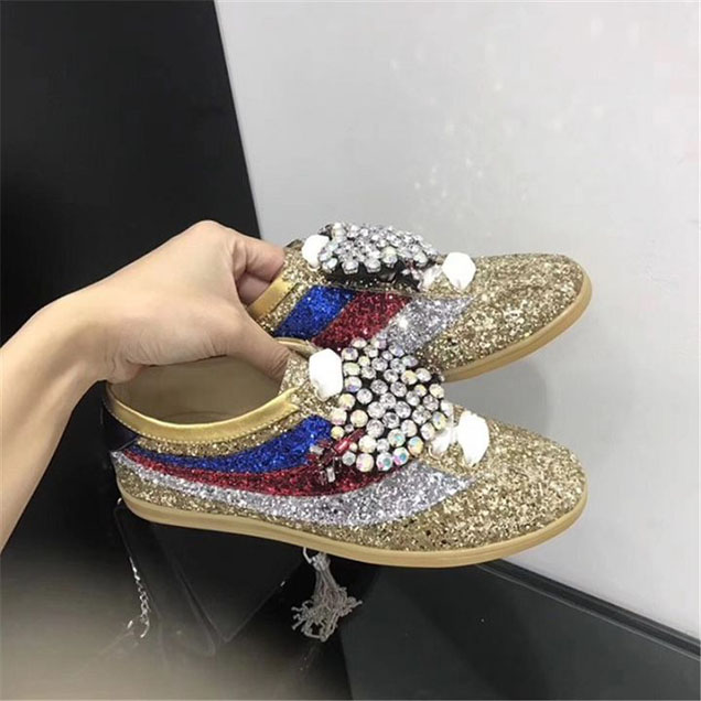 Gucci Retro Falacer Glitter Sneakers Patent Leather Calfskin Leather Fall Winter 2017 Collection Gold