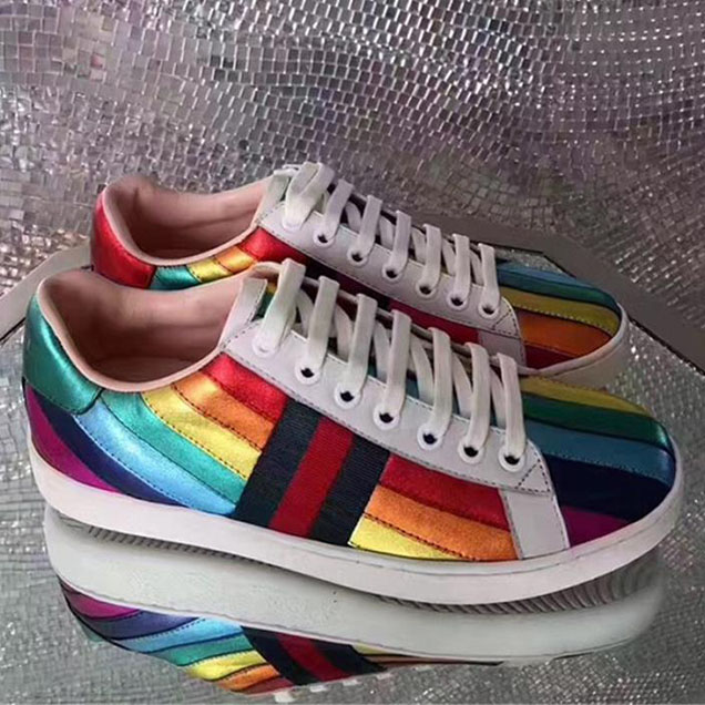 Gucci Ace Rainbow Sneaker Low-Top Sneakers Pre-Fall 2017 Collection Multicolor