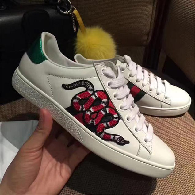 Gucci Ace Snake-Embroidered Low-Top Sneakers Calfskin Leather Fall Winter 2017 Collection White Multi