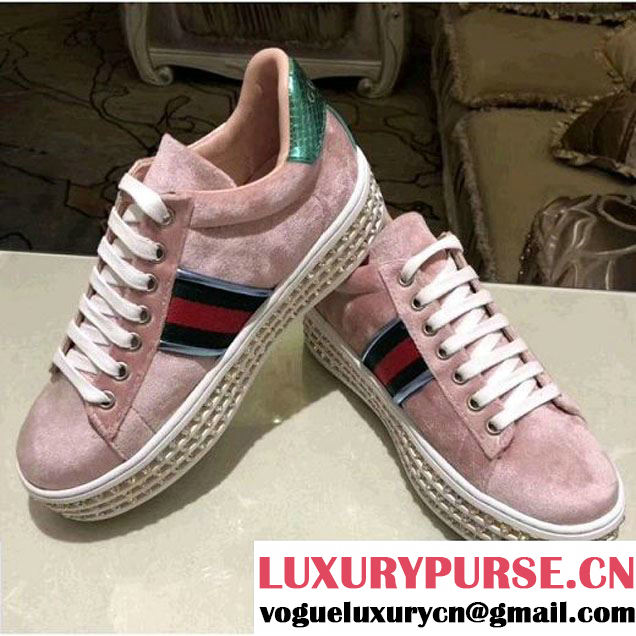 Gucci Velvet Ace Sneaker with Crystals 505995 Pink 2018 (GD5033-8012751 )