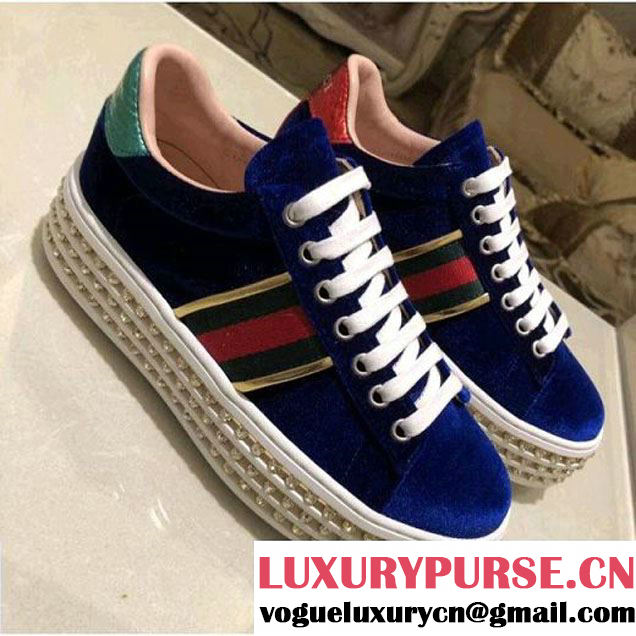 Gucci Velvet Ace Sneaker with Crystals 505995 Blue 2018 (GD5033-8022753 )