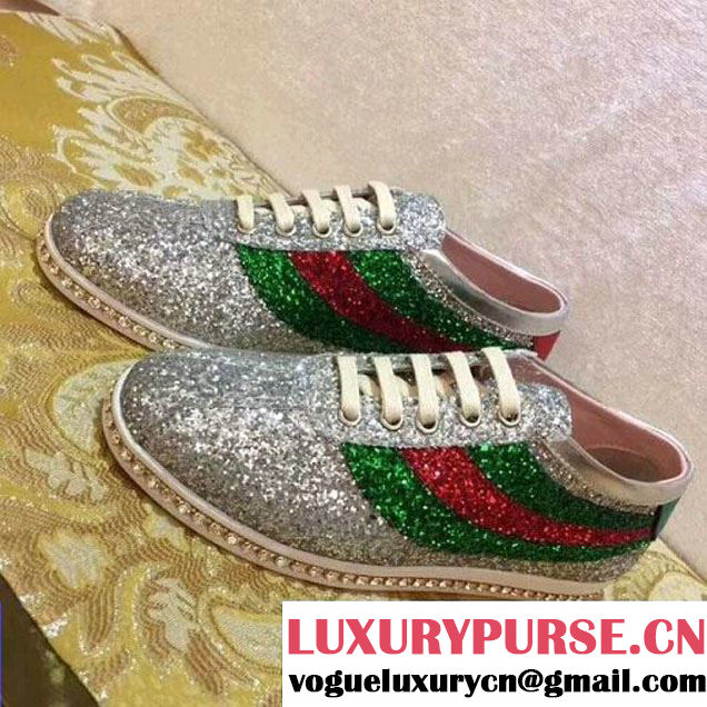 Gucci Falacer Glitter Sneaker With Sylive Web Silver 2018 (GD1054-8022720 )