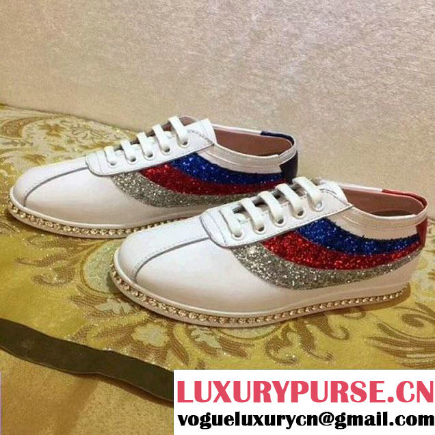 Gucci Falacer Sneaker With Glitter Sylive Web White 2018 (GD1054-8022721 )