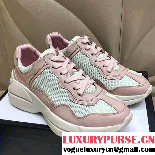 Gucci Leather & Noctilucent Vintage Sneaker For Men/Women Pink 2018 (GD1054-8022727 )