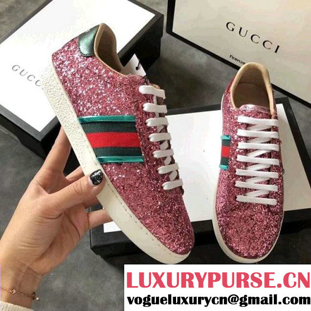 Gucci Web Ace Glitter Low-top Women's Sneaker Pink 2018 (GD1054-8030357 )