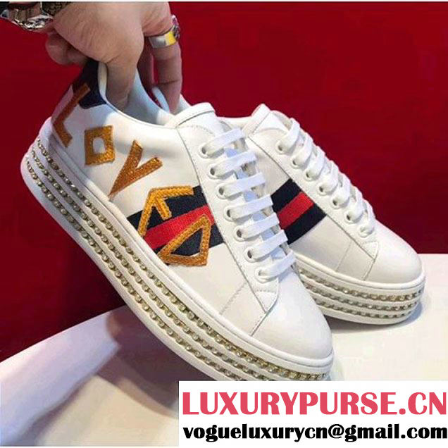 Gucci Loved Ace Sneaker with Crystals 505995 White 2018 (GD5023-8030156 )