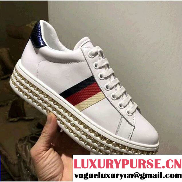 Gucci Strips Ace Sneaker with Crystals 505995 White 2018 (GD5013-8030155 )