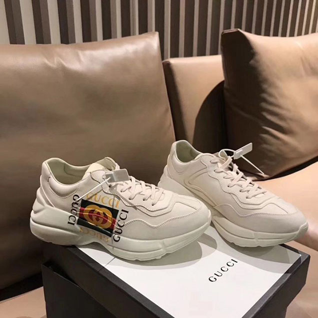 Gucci Rhyton Gara Logo Print Dad Sneakers Calfskin Leather Spring Summer 2018 Collection Off White