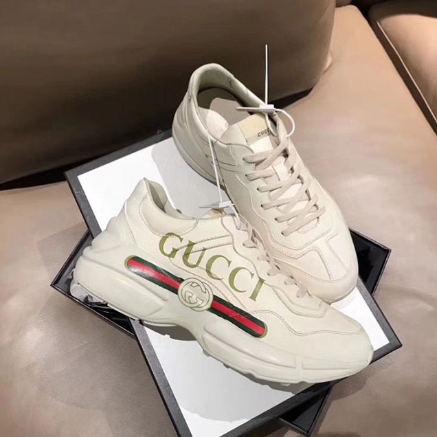 Gucci Rhyton Gucci Logo Print Dad Sneakers Calfskin Leather Spring Summer 2018 Collection Off White