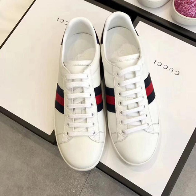 Gucci Ace Web Detail Sneakers Calfskin Leather Pre-Fall 2017 Collection White