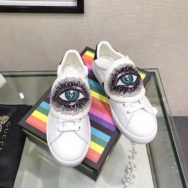 Gucci Ace Hosue Eye Patch Low Top Sneakers 479823 Calfskin Leather Spring Summer 2018 Collection White