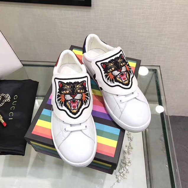 Gucci Ace Angry Cat Patch Low Top Sneakers 481154 Calfskin Leather Spring Summer 2018 Collection White