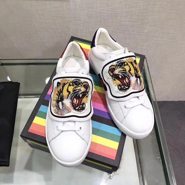 Gucci Ace Tiger Patch Low Top Sneakers 481154 Calfskin Leather Spring Summer 2018 Collection White