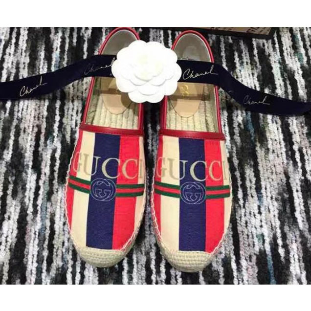 Gucci Logo Sylvie Linen Canvas Espadrilles 2018