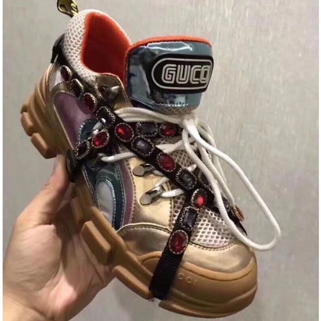 Gucci Chunky SEGA Sneakers 05 with Removable Criss-crossed Crystals FW 2018 Show