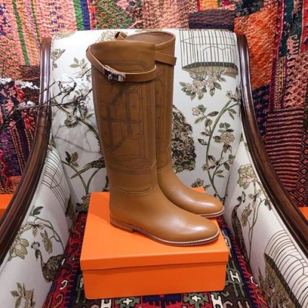 Hermes Equestrian Outline Riding Jumping Boots Calfskin Leather Fall/Winter 2018 Collection, Brown