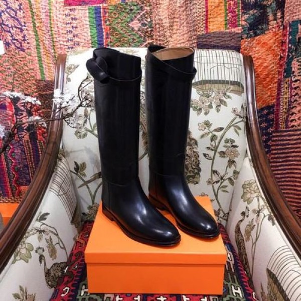 Hermes Equestrian Outline Riding Jumping Boots Calfskin Leather Fall/Winter 2018 Collection, Black