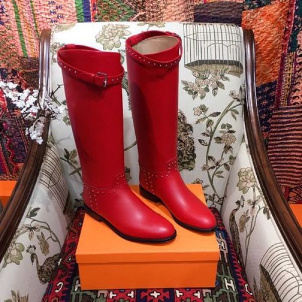 Hermes Studded Riding Jumping Boots Calfskin Leather Fall/Winter 2018 Collection, Red