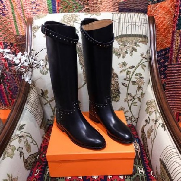 Hermes Studded Riding Jumping Boots Calfskin Leather Fall/Winter 2018 Collection, Black