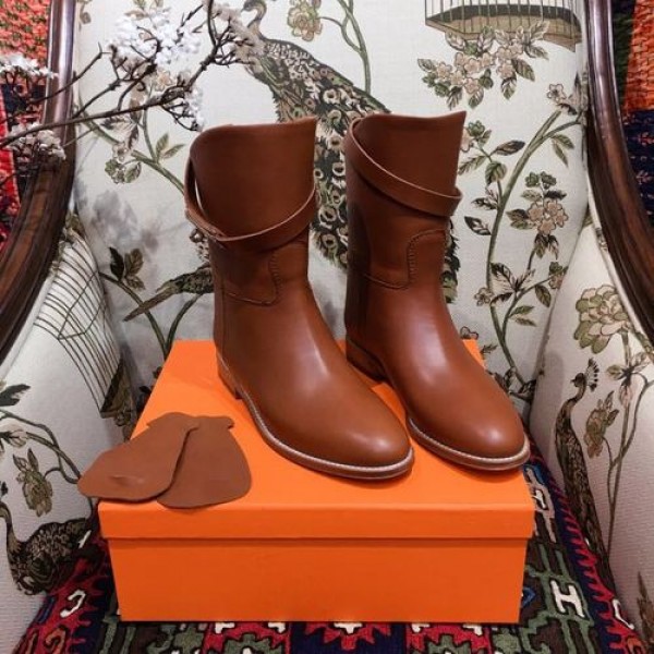 Hermes Kelly Riding Ankle Boots Calfskin Leather Fall/Winter 2018 Collection, Cognac