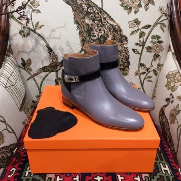 Hermes Neo Ankle Boots Calfskin Leather Fall/Winter 2018 Collection, Grey/Black