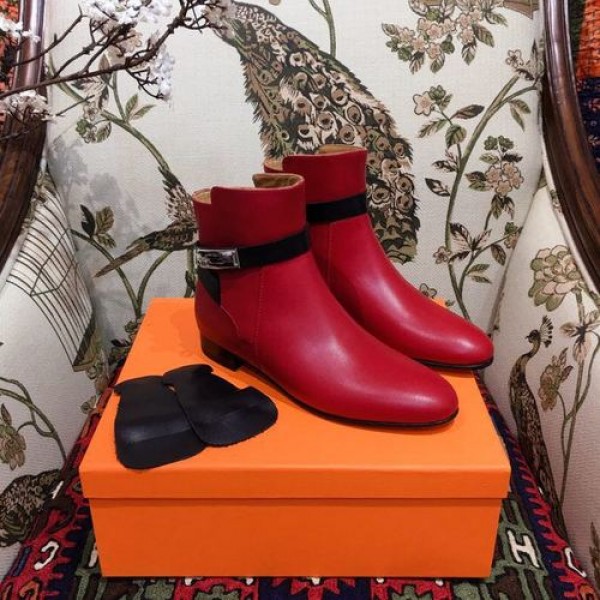 Hermes Neo Ankle Boots Calfskin Leather Fall/Winter 2018 Collection, Red/Black