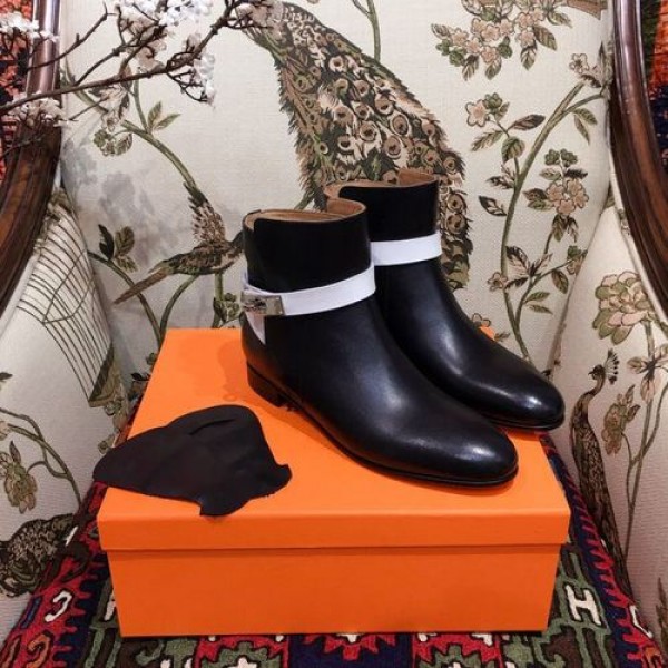 Hermes Neo Ankle Boots Calfskin Leather Fall/Winter 2018 Collection, Black/White