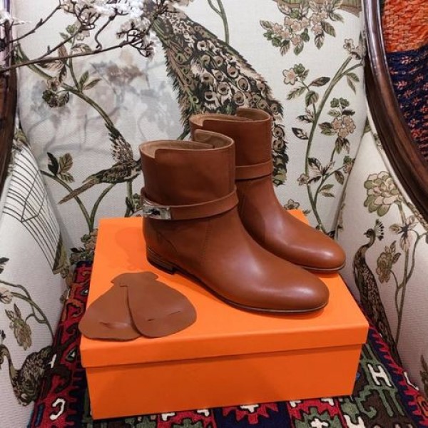 Hermes Neo Ankle Boots Calfskin Leather Fall/Winter 2018 Collection, Cognac