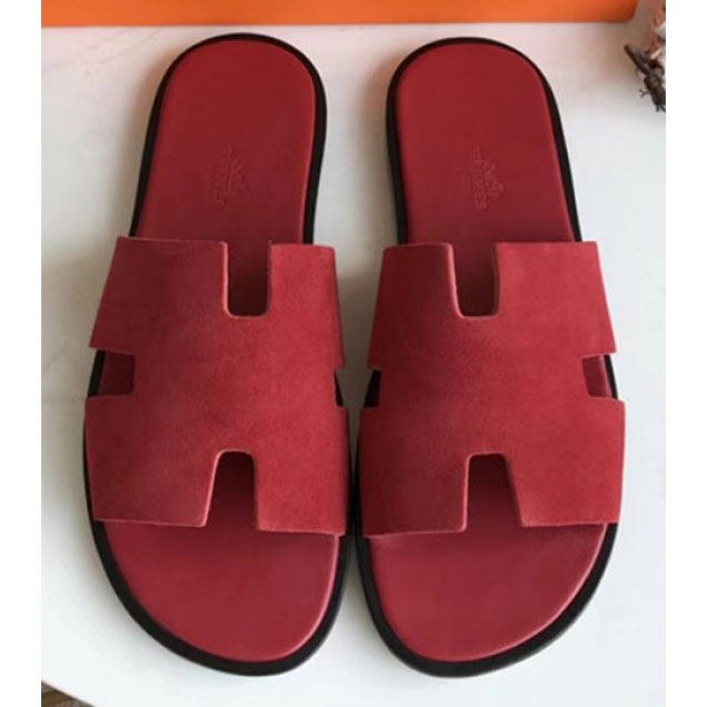 Hermes Izmir Men's Slipper Sandals in Suede Red