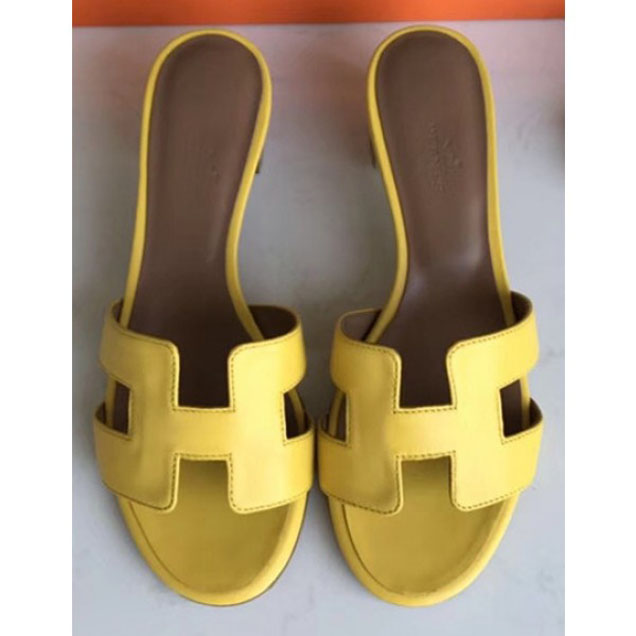 Hermes Heel 5cm Oasis Slipper Sandals in Box Calfskin Yellow