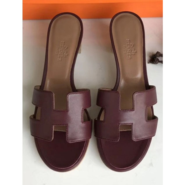 Hermes Heel 5cm Oasis Slipper Sandals in Box Calfskin Burgundy